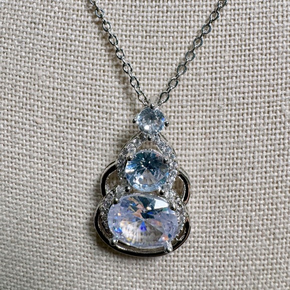 Swarovski Crystal Two Stone Drop Necklace - Picture 3 of 7